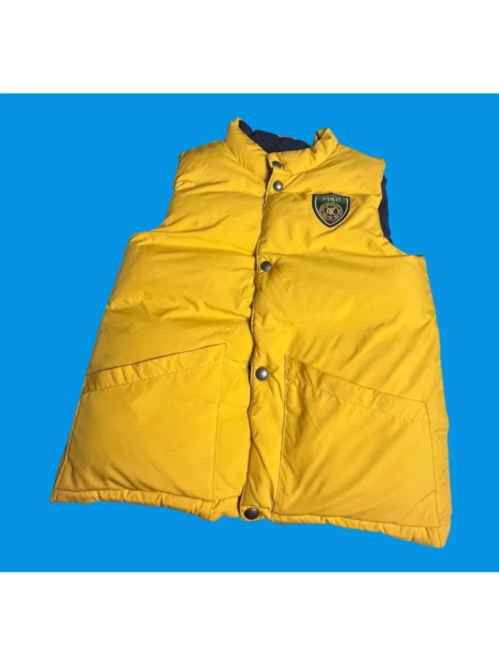 Polo Ralph Lauren Kids Reversible Puffer Vest Down Fill Blue & Yellow 7 crest